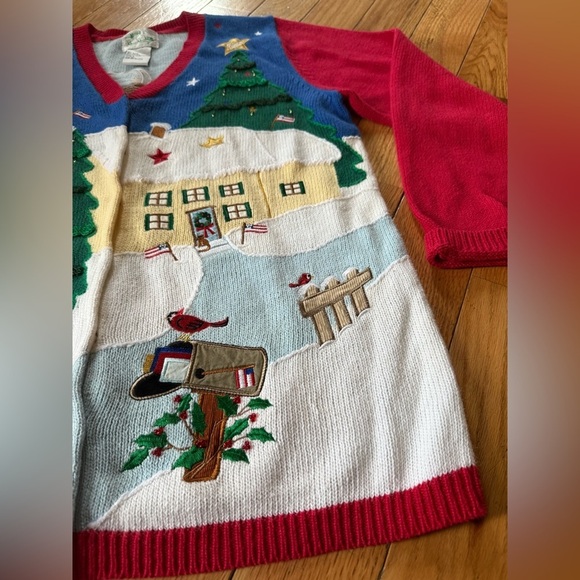 Quacker Factory Christmas Cardigan Sweater Americana Patriotic Angel Flag Size M - Picture 5 of 14